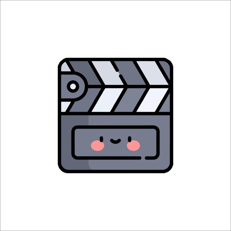 A movie clapper icon with a smiley face vector
