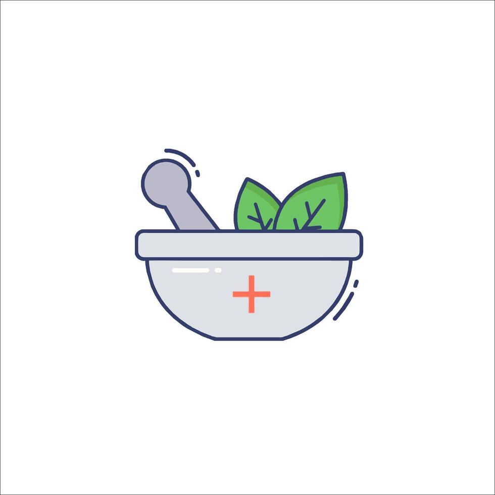 A mortar and pestle with a leaf in it vector