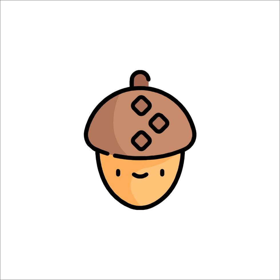 A cartoon acorn icon with a face vector