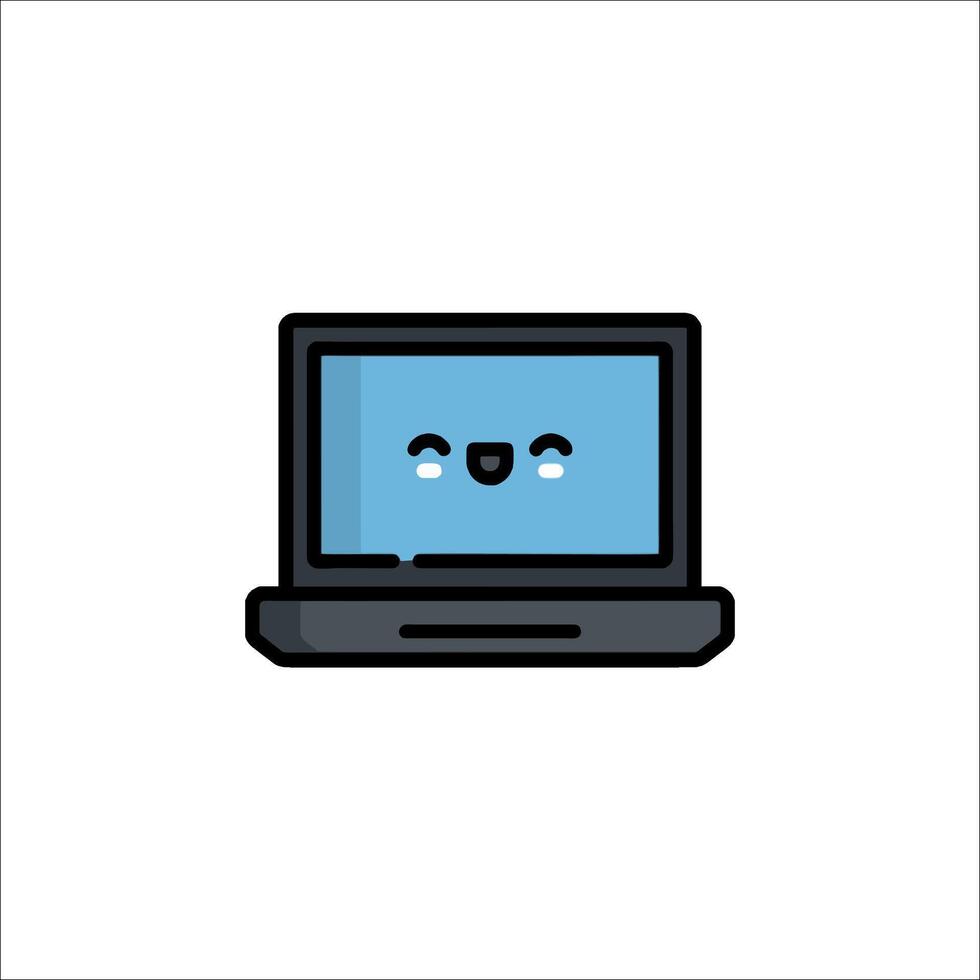A laptop with a smiley face on it vector