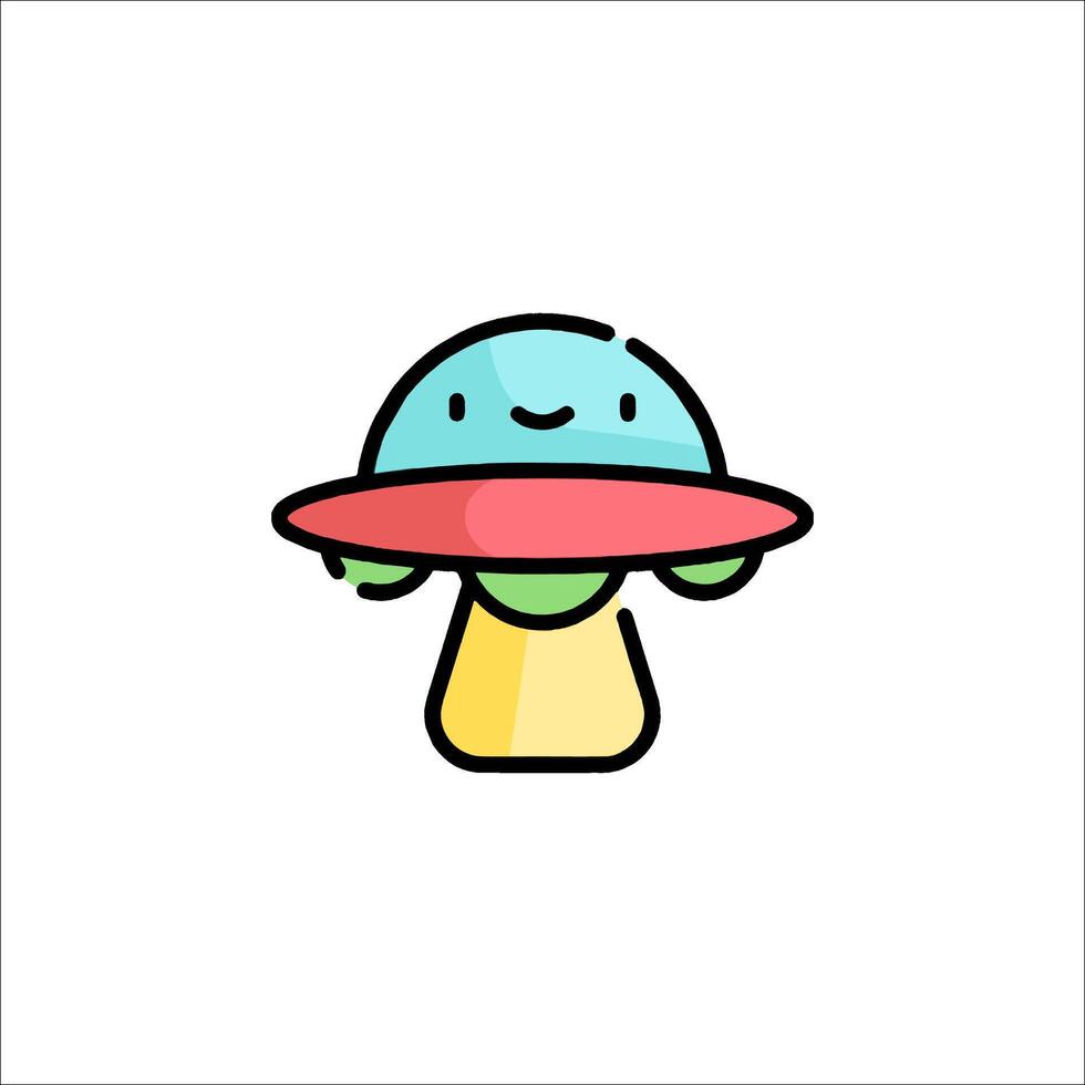 A cute alien flying saucer with a red hat vector