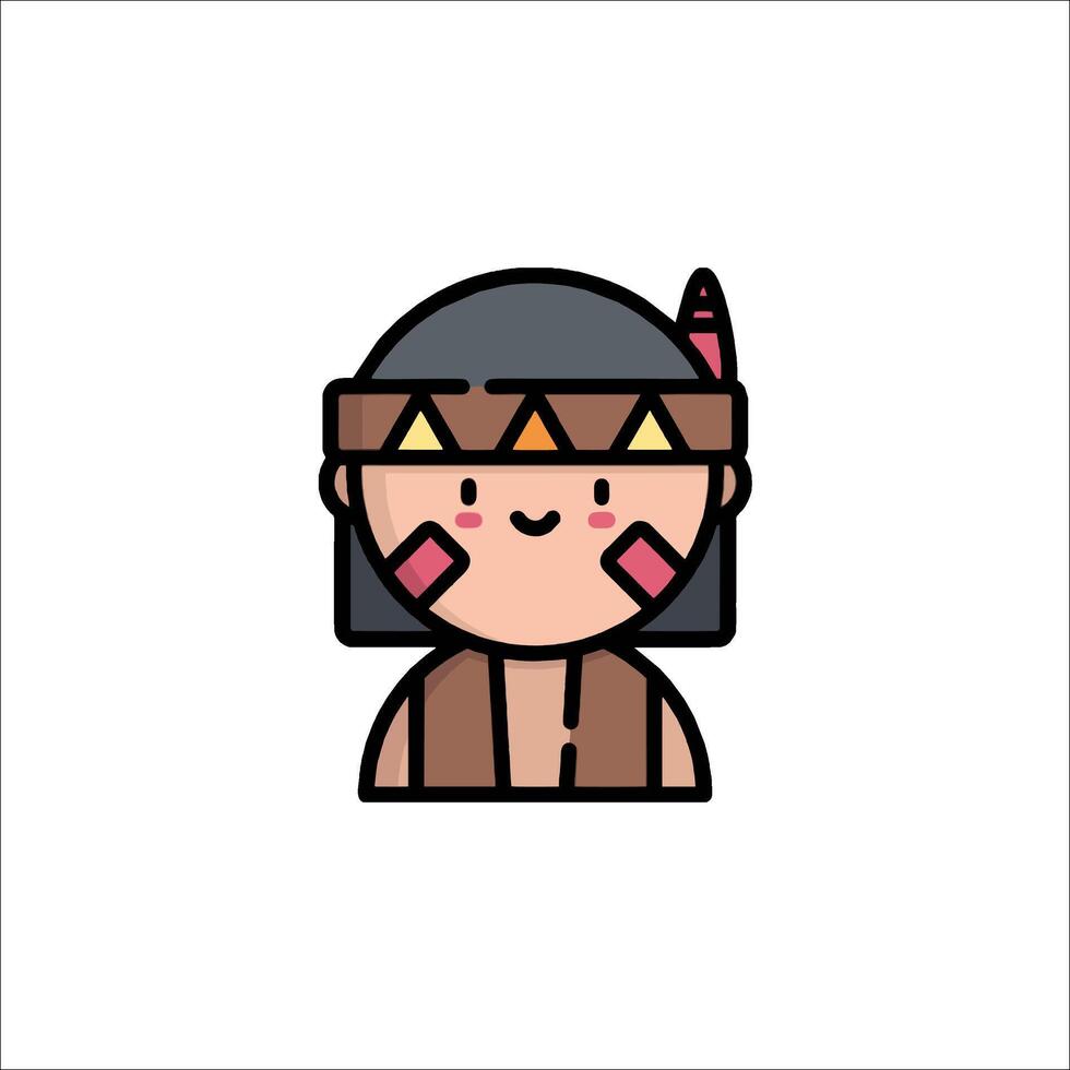 A cartoon native american man with a feather headdress vector