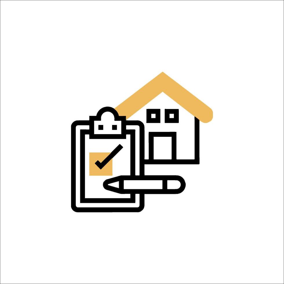 A house with a check mark and a pen on a clipboard vector