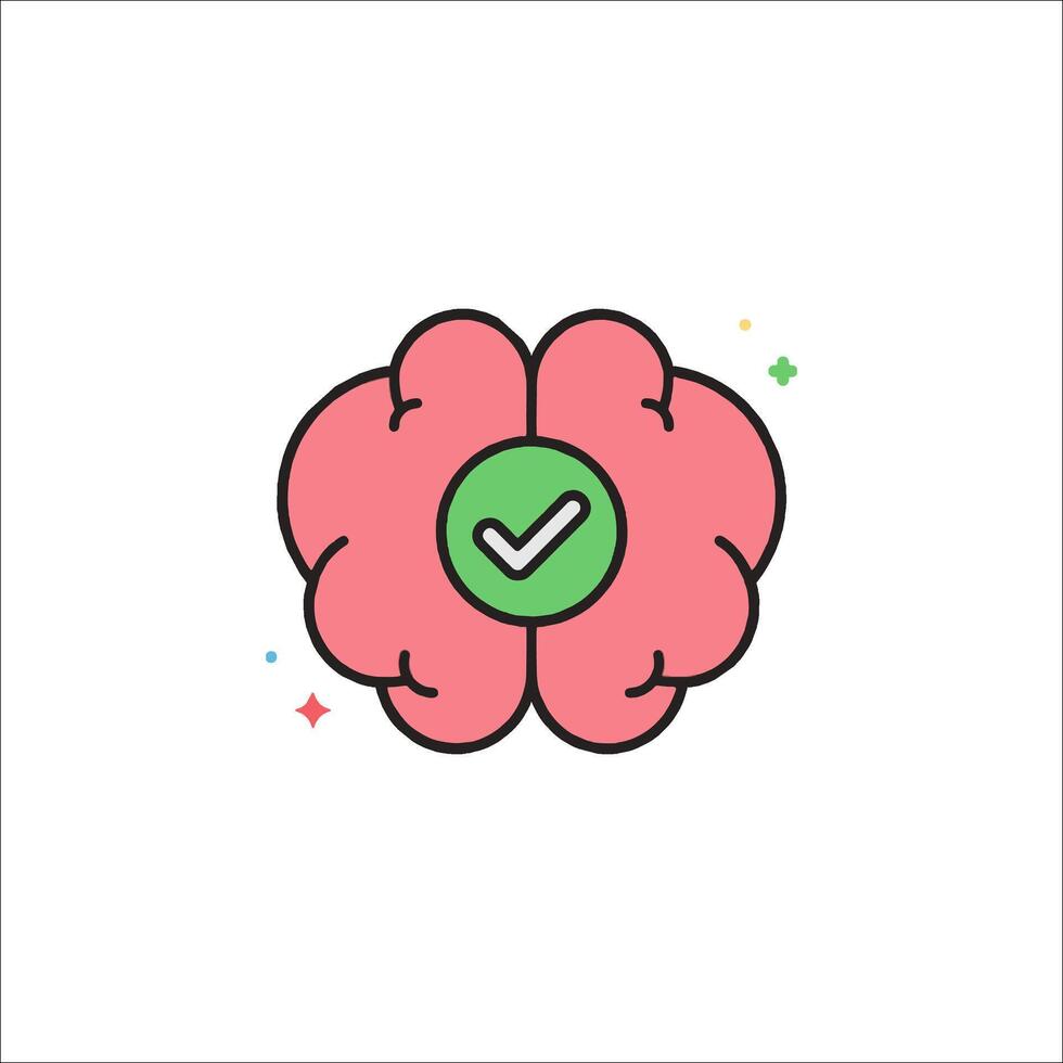Brain icon with tick mark vector
