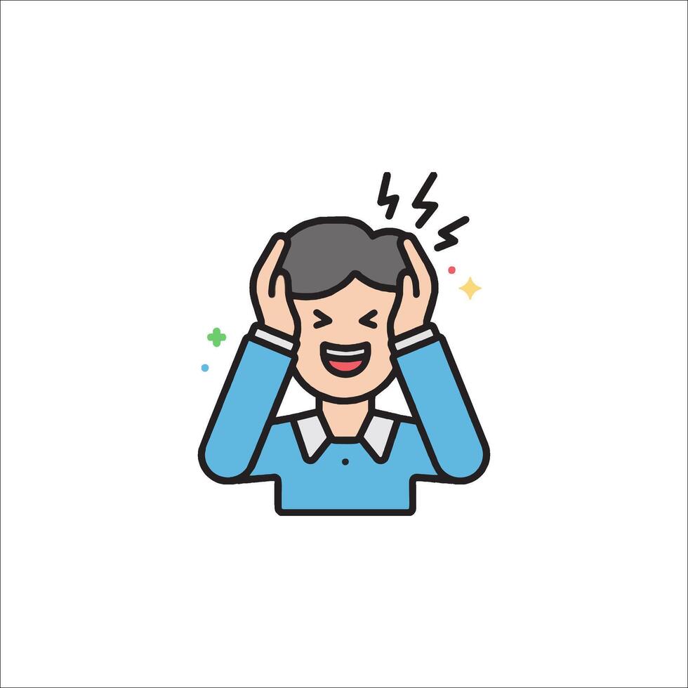 An illustration of a man with his hands on his head vector