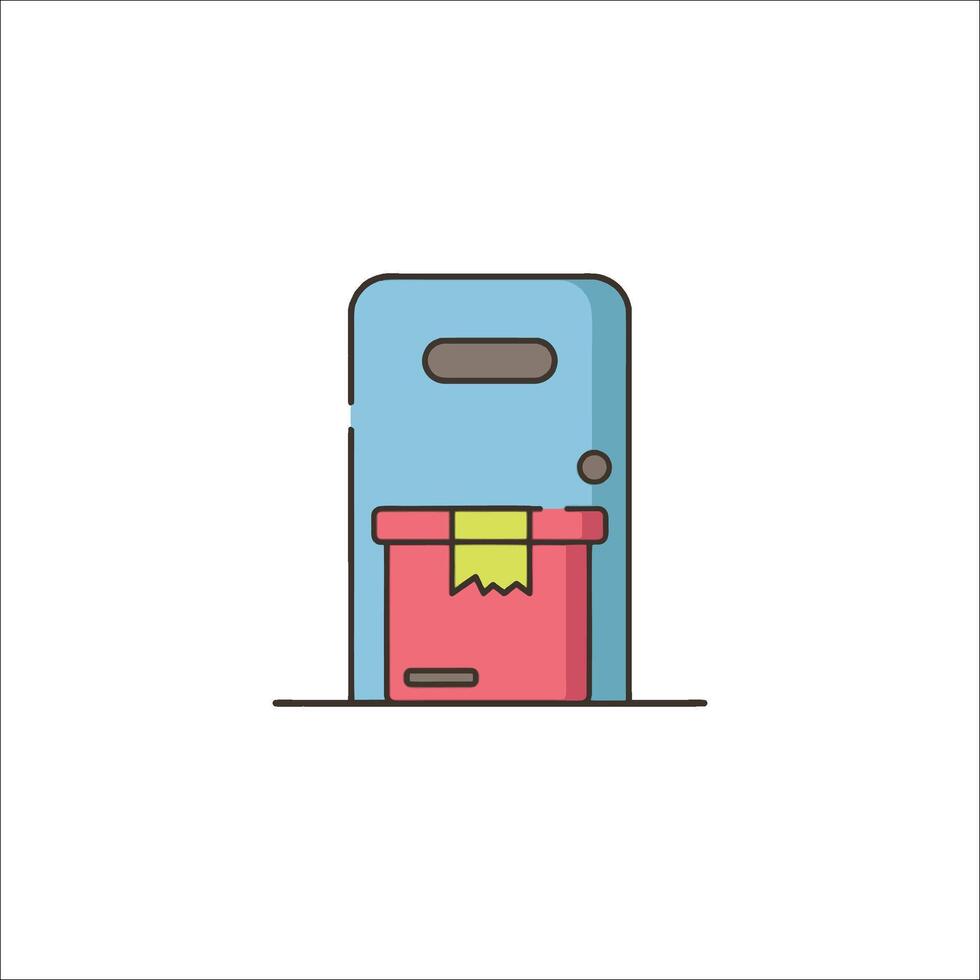 A door with a box on it and a ribbon vector