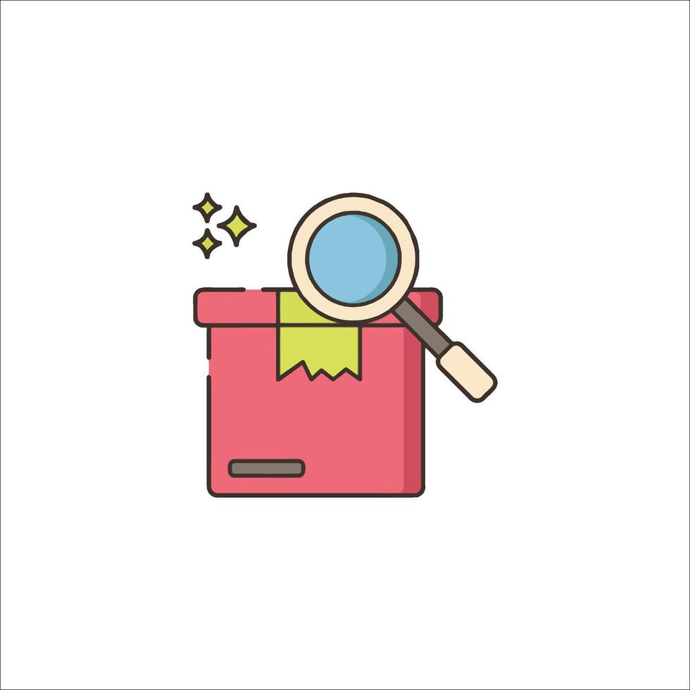 A magnifying glass is in a box with a ribbon vector
