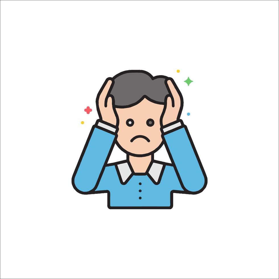 A man with his hands on his head and a sad face vector