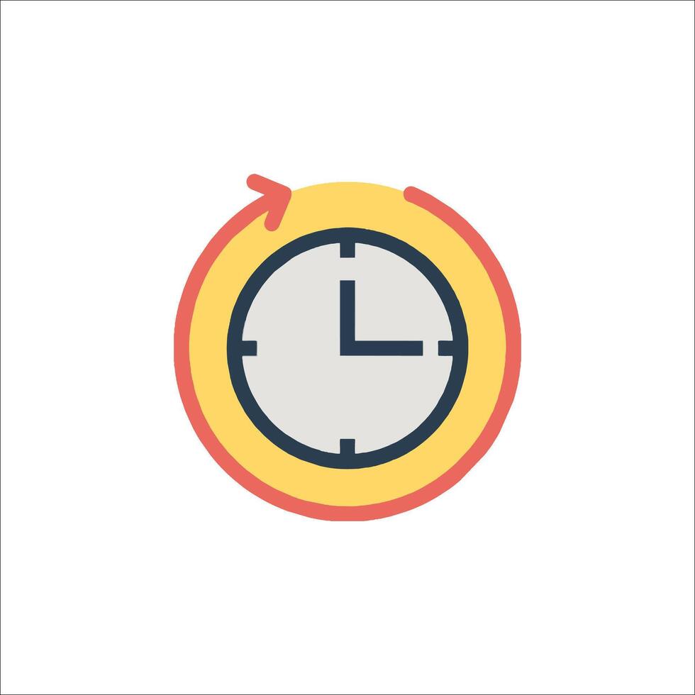 A clock icon with a red arrow pointing to the right vector
