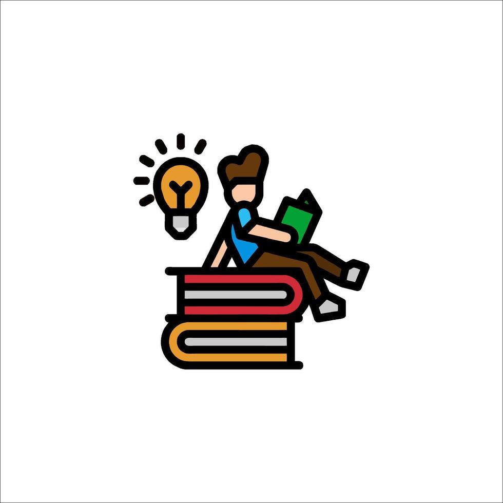 A man sitting on top of a stack of books with a light bulb vector