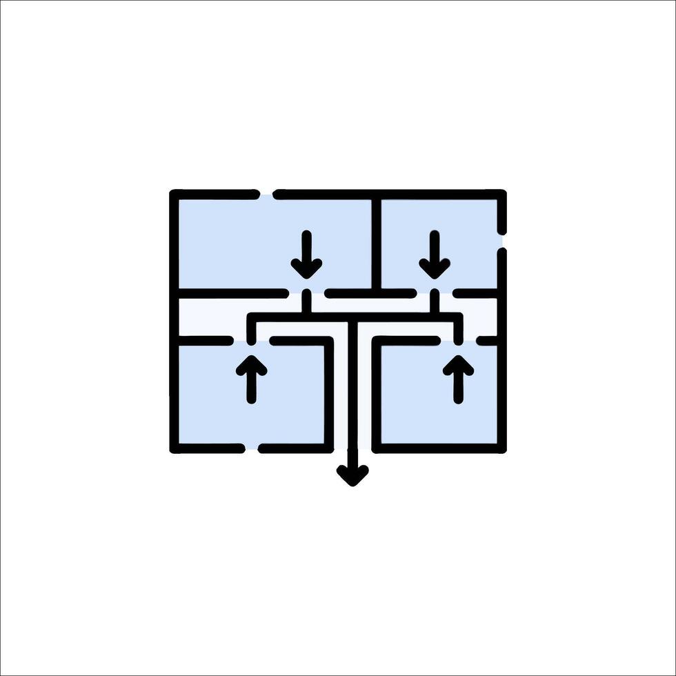 A diagram of a room with two windows and a door vector
