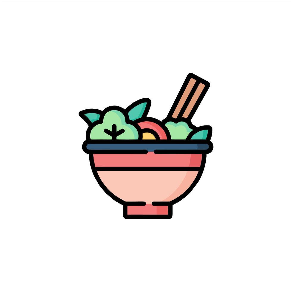 A bowl of food with chopsticks and vegetables vector