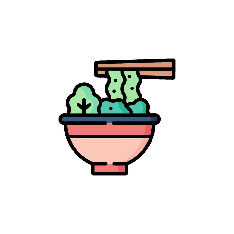 A bowl of noodles with chopsticks on top vector