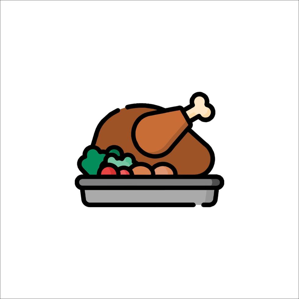 A turkey on a plate with vegetables and fruit vector