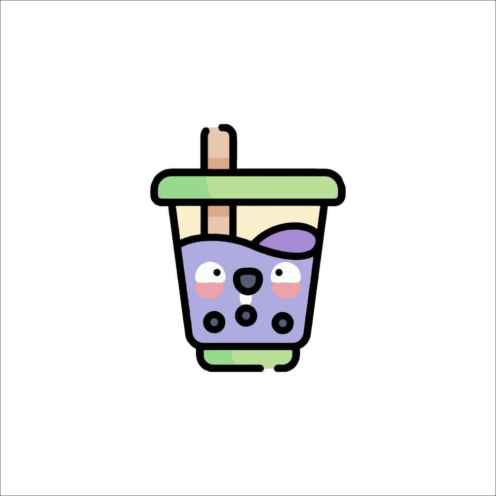 A cartoon bubble tea cup with a stick vector
