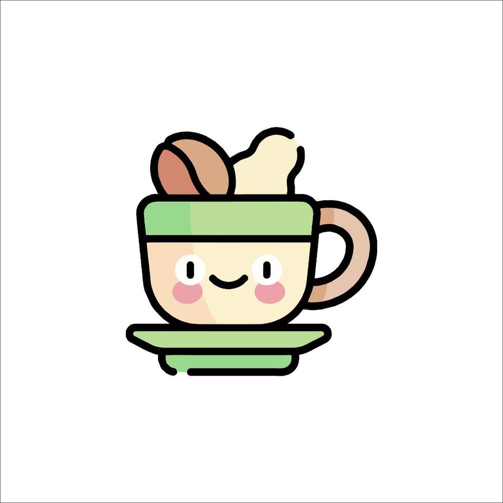 A cute cup of coffee with a face on it vector