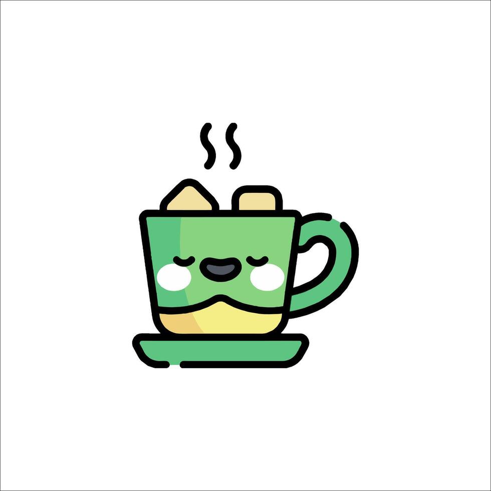 A cute cup of tea with a face on it vector