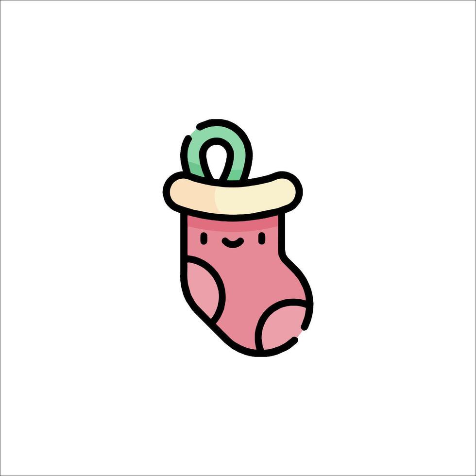 A cute little pink sock with a green ribbon vector