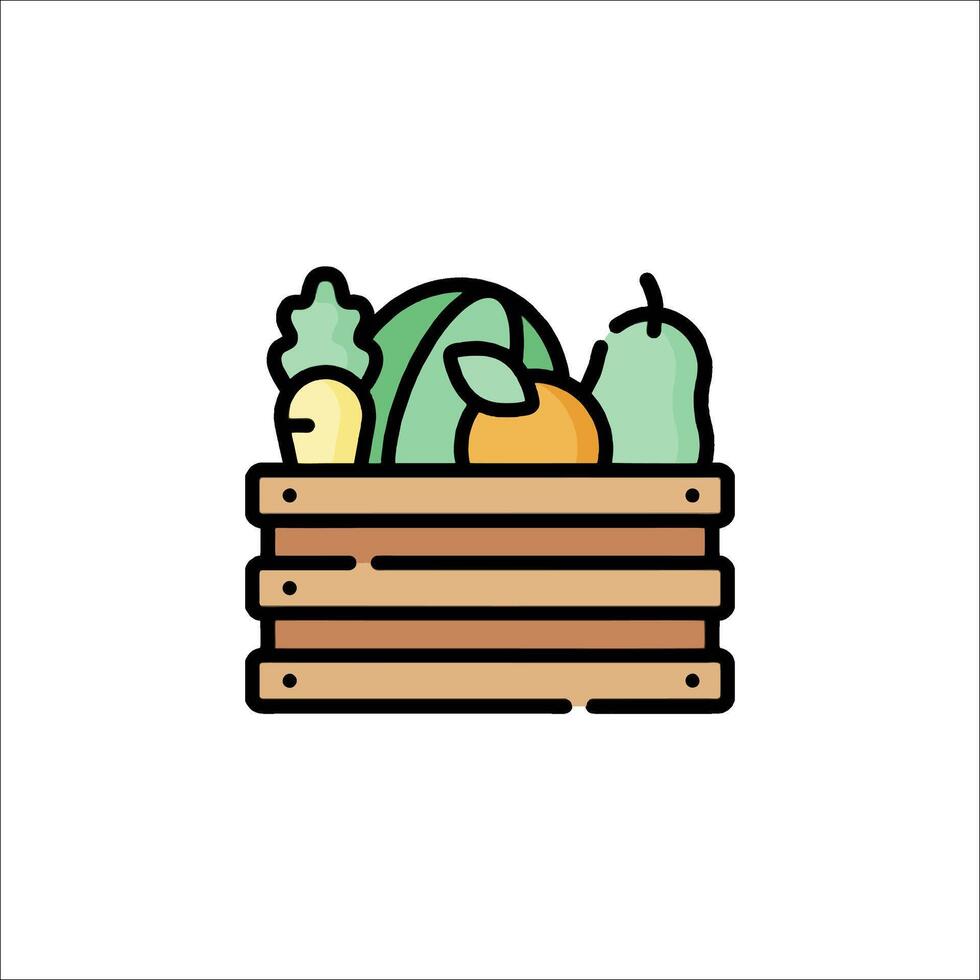 A wooden box with fruit and vegetables in it vector