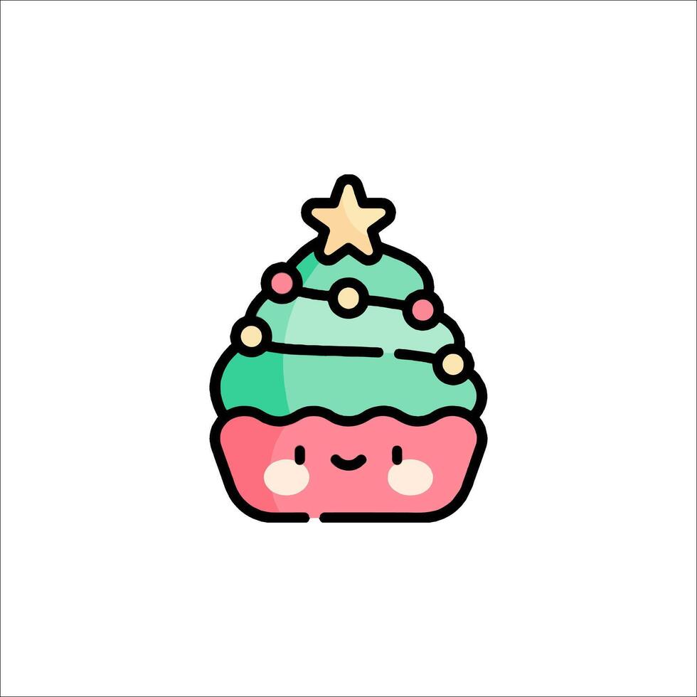 A cute cupcake with a christmas tree on top vector