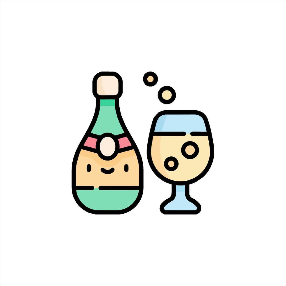 A bottle of champagne and a glass of wine vector