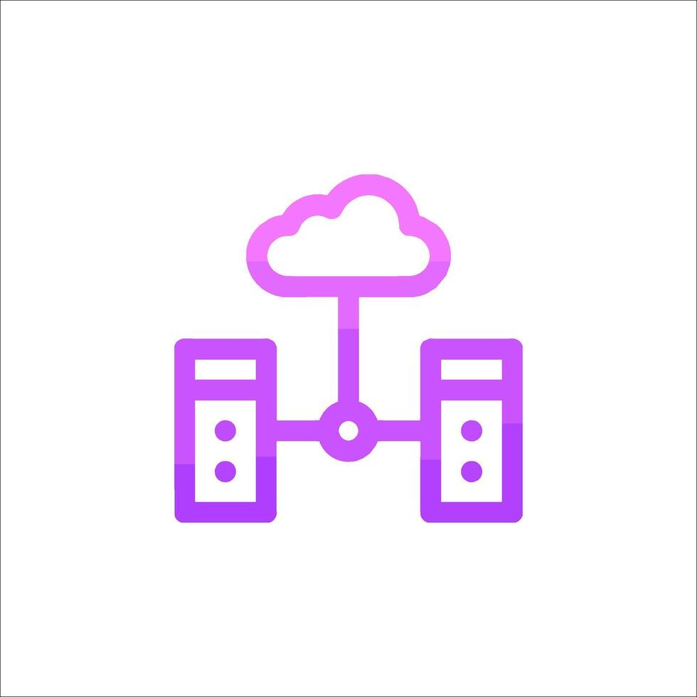 A purple cloud icon with two servers vector