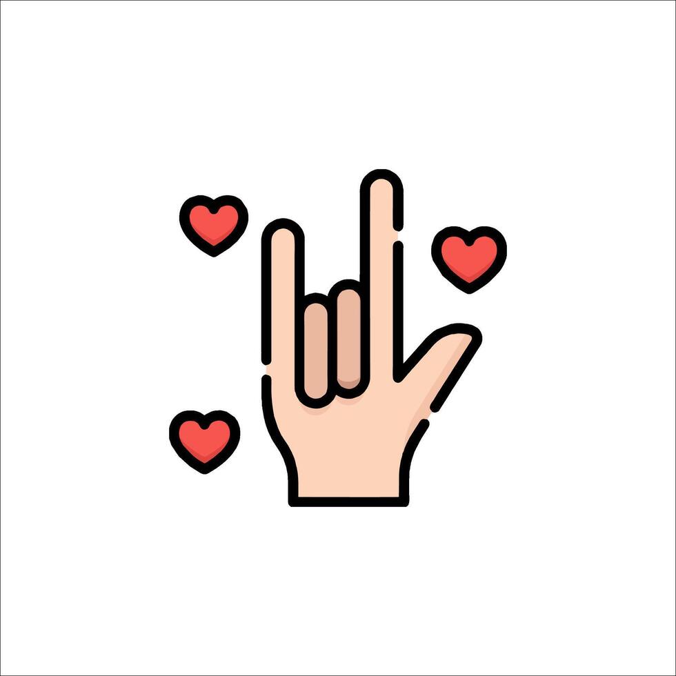 Rock hand gesture with hearts on it vector