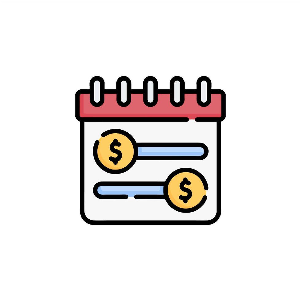 Calendar icon with money and coins on it vector