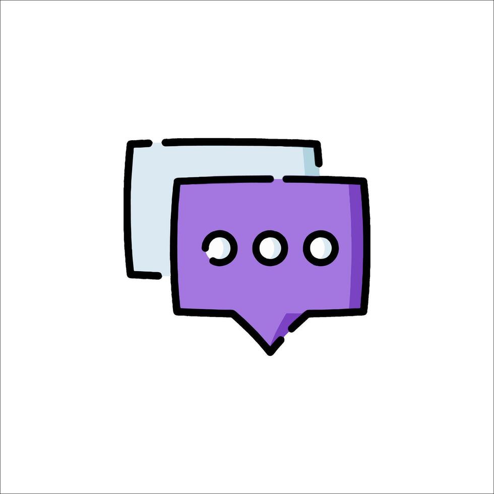 A purple speech bubble icon with four dots vector