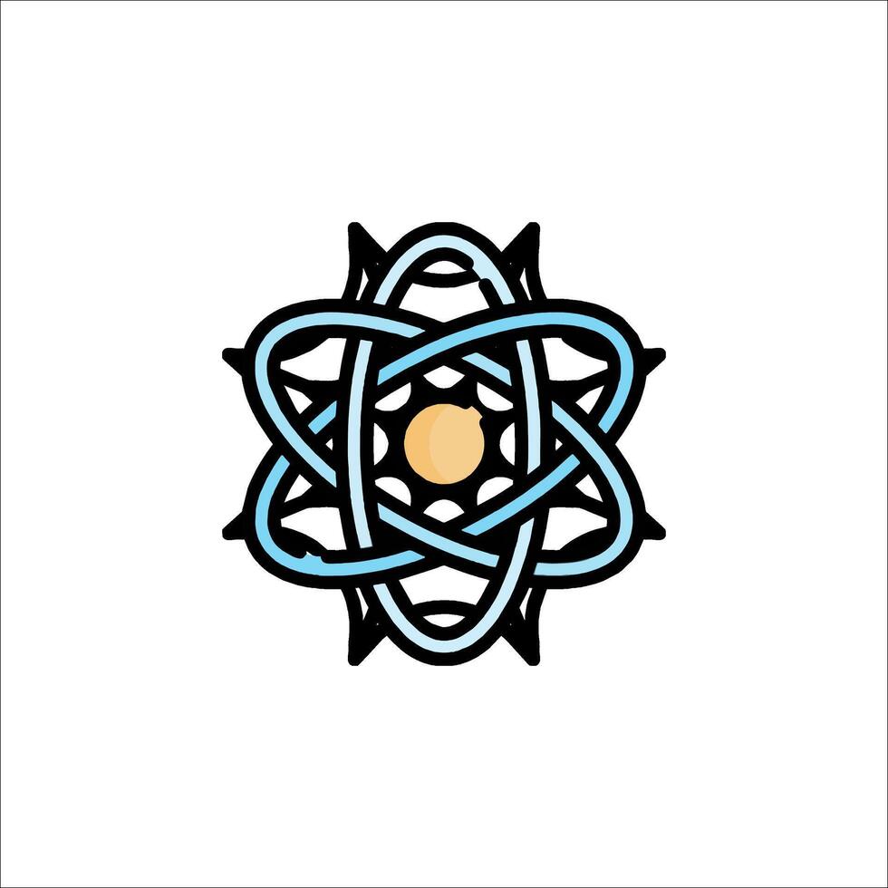 An atom logo with a blue and yellow star vector