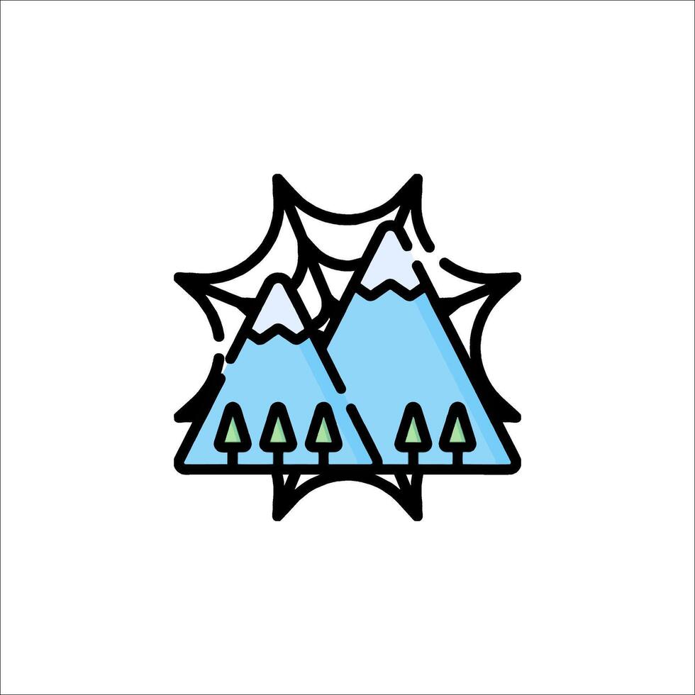 A mountain with trees and a spider web vector