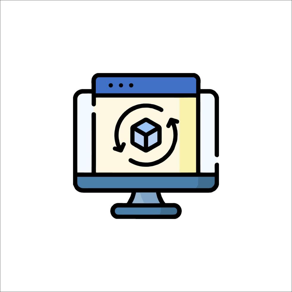 A computer monitor with a cube icon on it vector