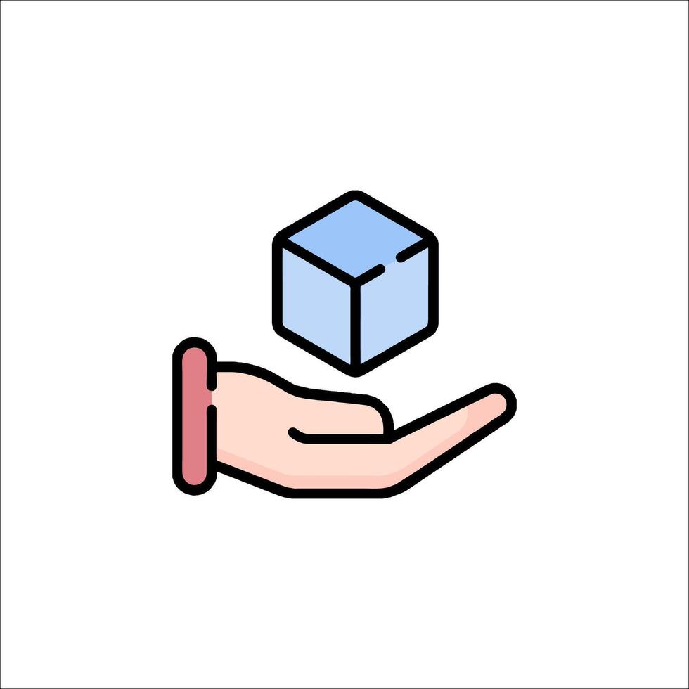 Hand holding a cube icon on white background vector