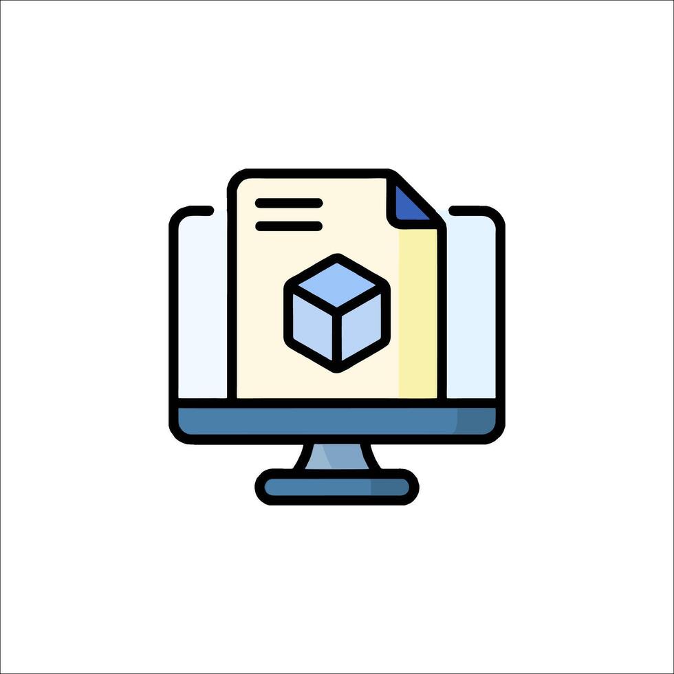 A computer monitor with a cube on it vector