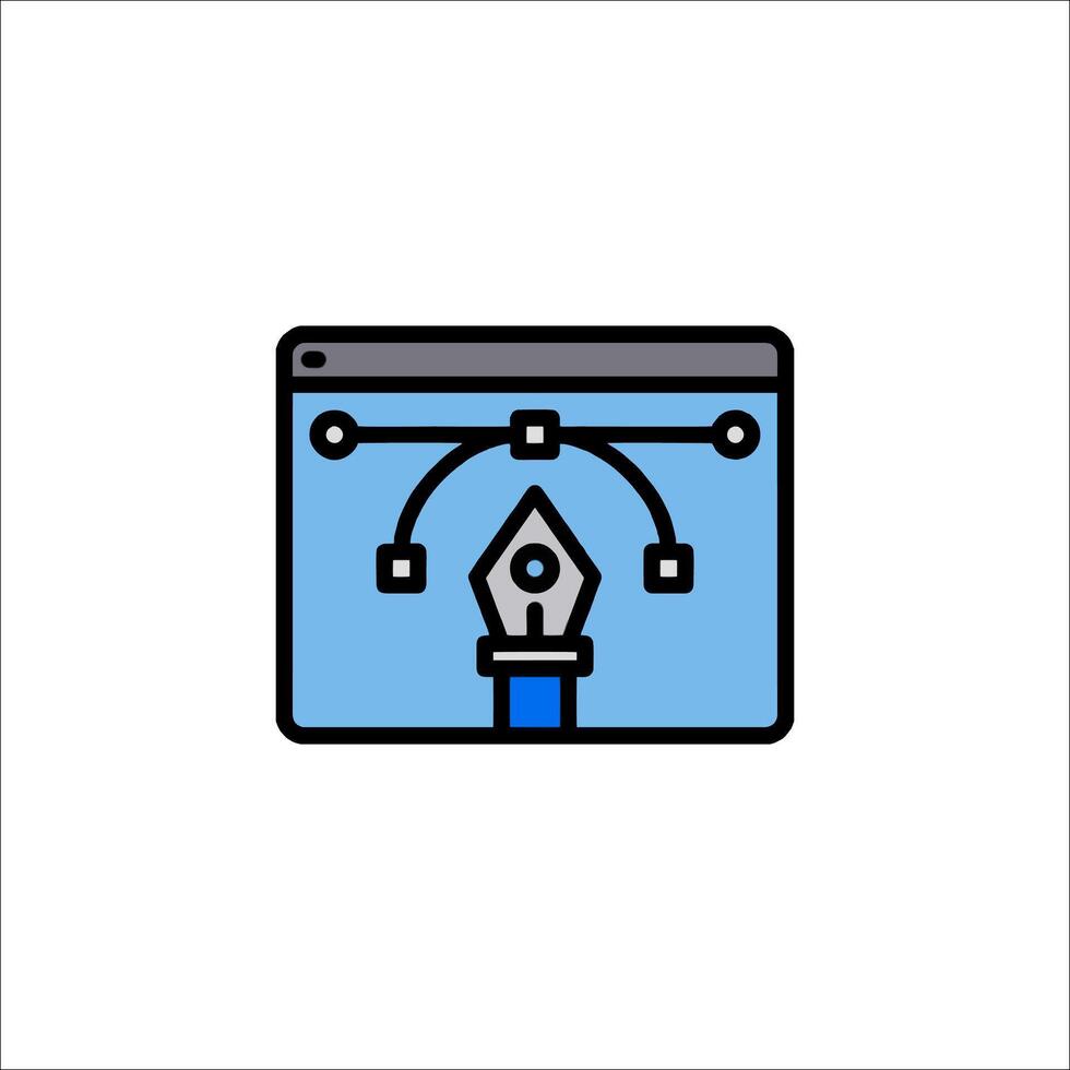 A blue and white icon of a computer screen vector