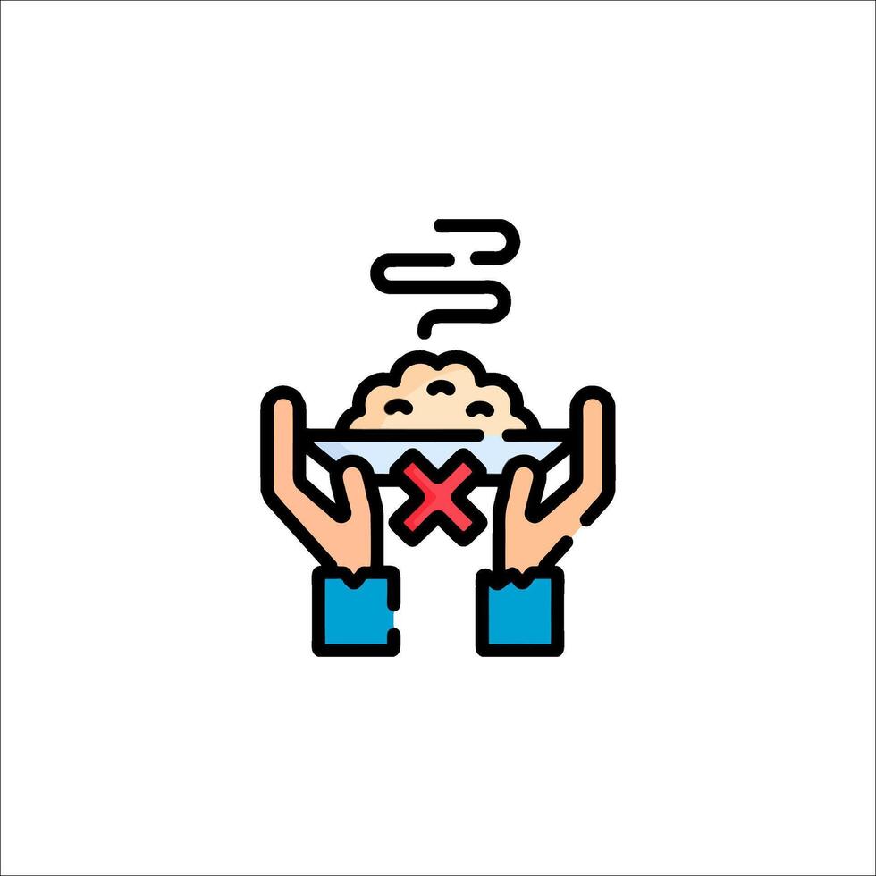 A hand holding a bowl of food with a cross over it vector