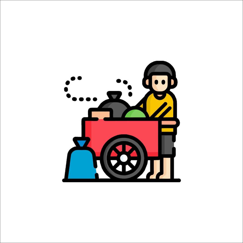 A man pushing a cart with food vector