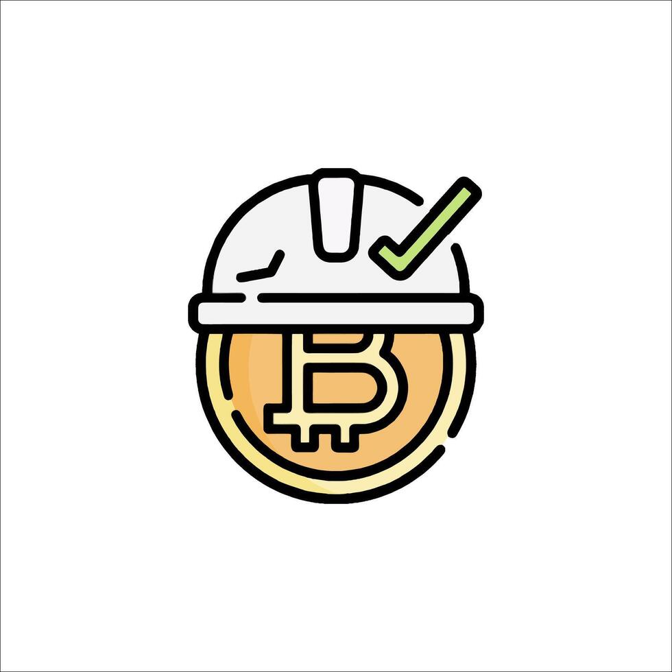 Bitcoin icon with a helmet and check mark vector