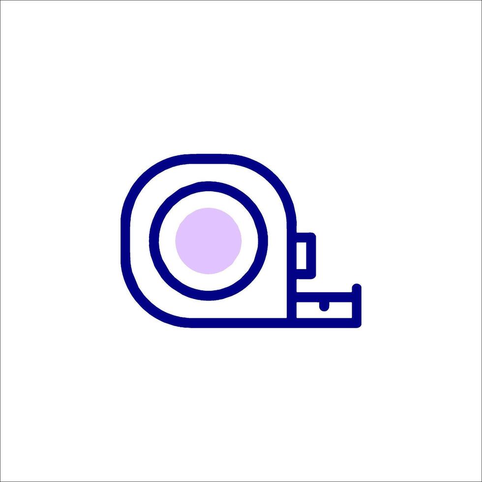 A blue and white line icon of a tape measure vector