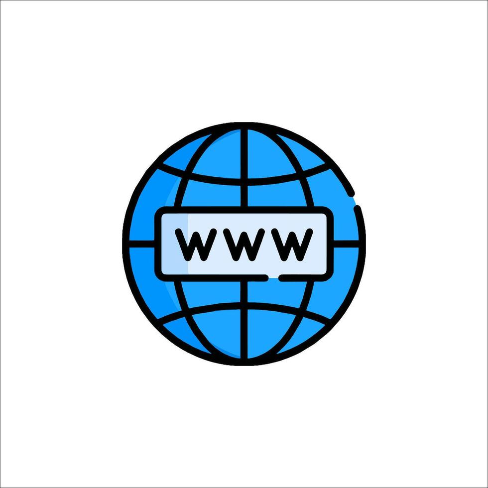 The world wide web icon is shown in a blue and white vector