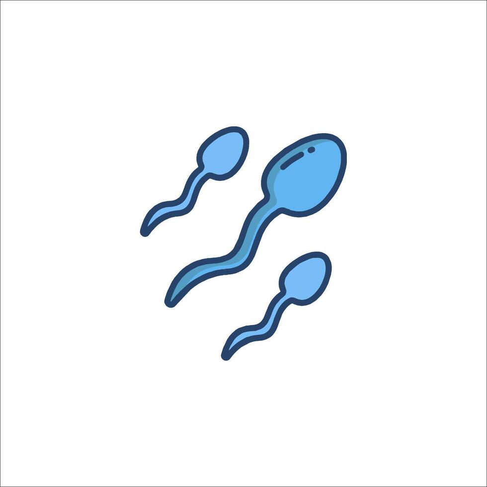A blue outline of a sperm and an egg vector