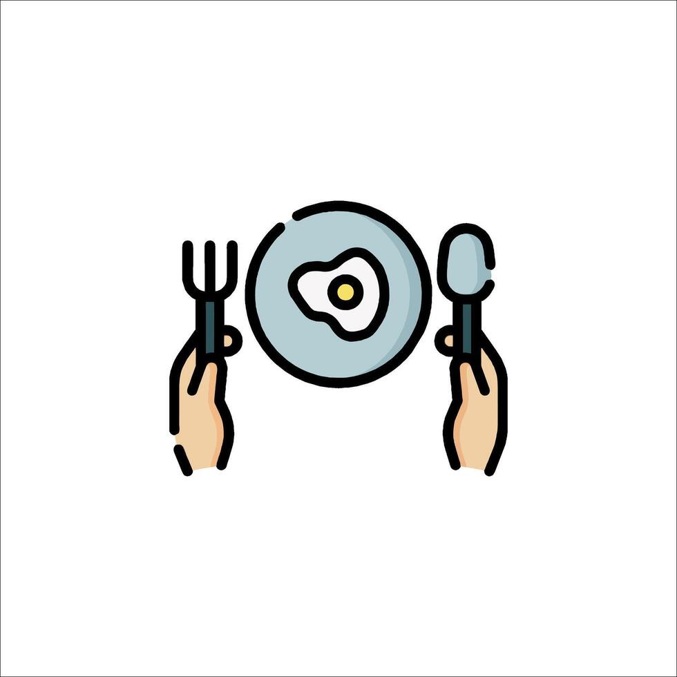 A hand holding a plate with an egg and fork vector