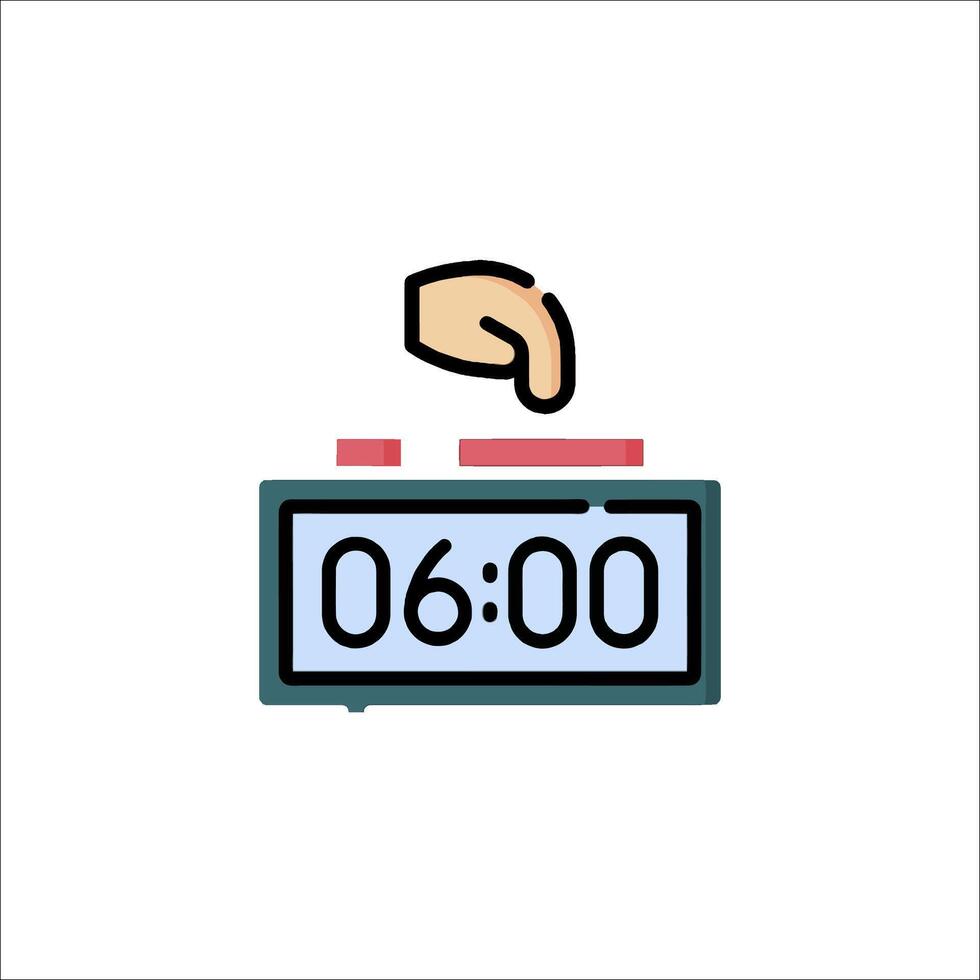 A hand is touching a clock on a white background vector