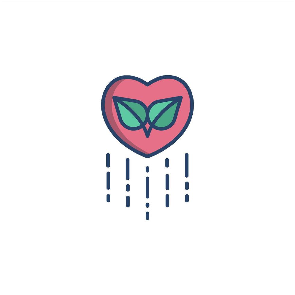 A heart with leaves and rain drops on it vector