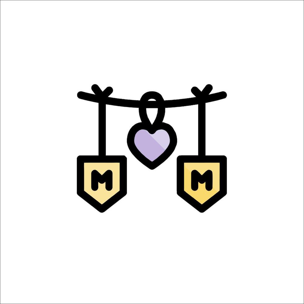 A purple heart and a yellow heart hanging from a rope vector