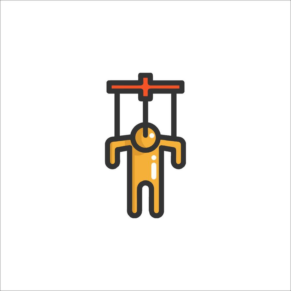 A man hanging from a rope with a cross on it vector