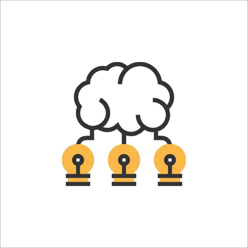 A brain with light bulbs and a light bulb icon vector
