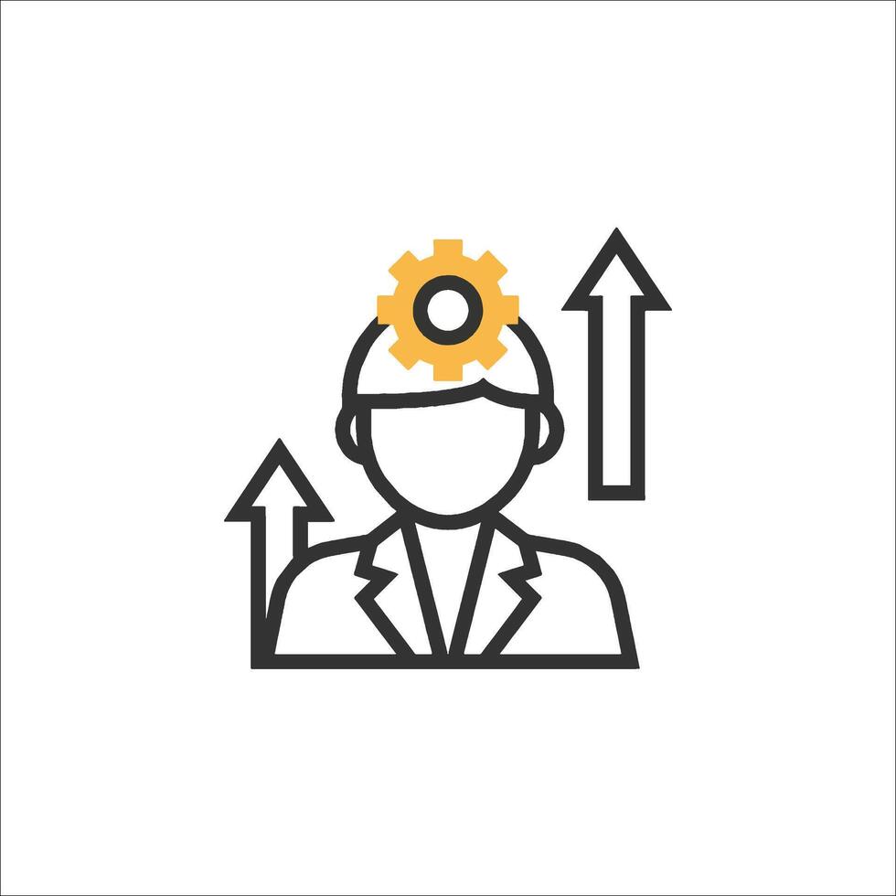 A man with a gear on his head and arrows pointing up vector