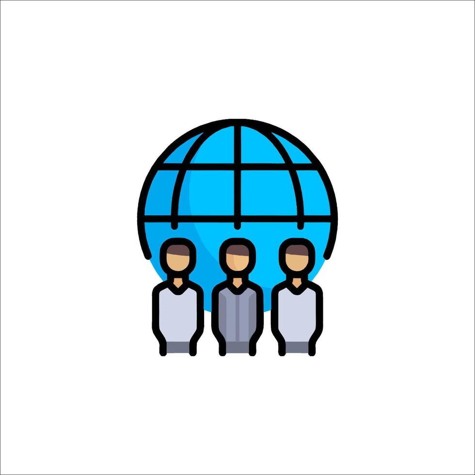 People standing around a globe icon vector