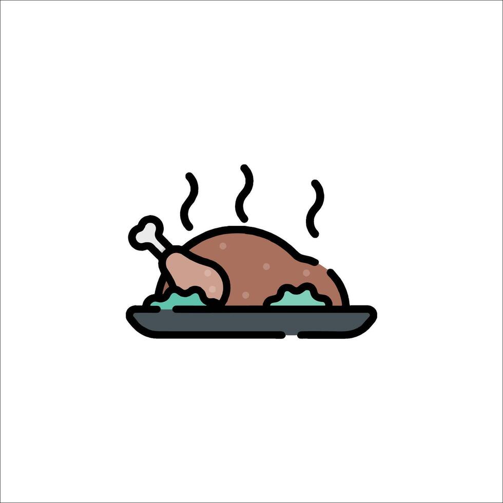 A turkey on a plate with a green leaf on it vector